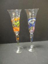 Pair of Hand-Painted Champagne Flutes