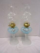 Oil Lamps with triple face satin base (PR) & Lion Head Shades
