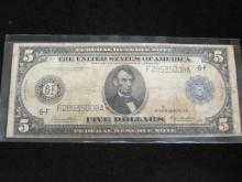 1914 $5 Blue Seal Horse Blanket Note