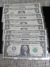 Lot of (8) $1 Consecutive Numbers Star Notes