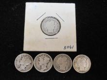 Lot of (5) Silver Dimes