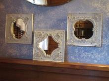 Distressed Sculpted Faux Tin Panel 3 Piece Mirror Set