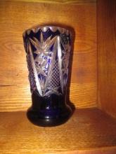 Boeheim Style Cobalt Cut to Clear Crystal Vase