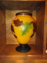 Cameo Galle Style Footed Vase with Oak Leaf and Acorn Design