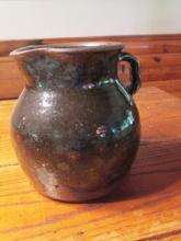 Antique Brown Glazed Stoneware Pottery Pitcher Jug with Applied Handle
