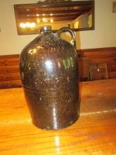 Antique Brown Glaze Stoneware Pottery Jug with Applied Handle