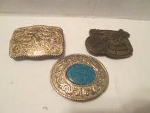 Two Silverplated Western Wear Style Belt Buckles and Brass "Bluegrass" Belt Buckle