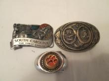 Brass South Carolina State Seal Belt Buckle, Clemson Tiger Paw Belt Buckle and