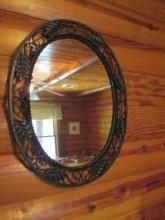 Metal Oval Mirror with Oak Leaf Designs