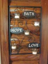 "Faith, Hope, Love" Votive Holder Wall Art
