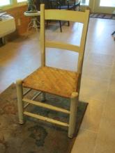 Painted Mule Ear Slat Back Chair with Woven Seat