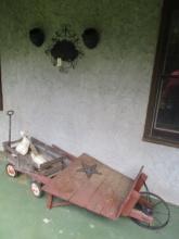 Wagon and Antique Wheel Barrow