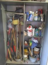 Cabinet Contents- Cleaners/Lawn Products/ Garden Tools