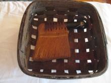 Vintage Square Split Oak Basket and Hand Tied Straw Bristle Clothes Brush