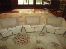 Three Chicken Wire Baskets with Fabric Liners