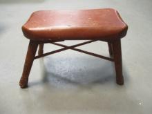 Stained Wood Foot Stool with Criss Cross Base