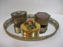 Three Vintage Vanity/Jewelry Boxes and Vanity Tray