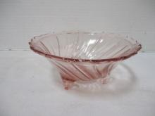 Pink Depression Glass Swirl Design Footed Dish