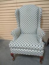 Custom Upholstered Wing Back Chair with Queen Anne Legs