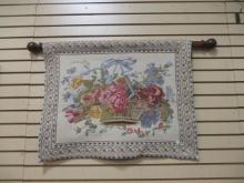 Metrax "Flower Basket" Woven Jacquard Tapestry Wall Hanging with Pole