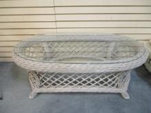 Painted Woven Glass Top Coffee Table