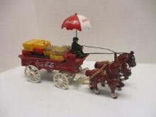 Handpainted Cast Metal Coca-Cola Horse Drawn Delivery Wagon