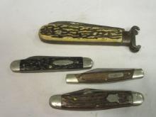 Four Old Stag Handle Style Pocket Knives