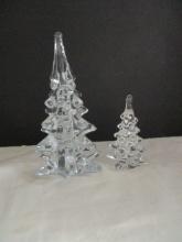 2 Hand-Blown Glass Fir Tree Figurines