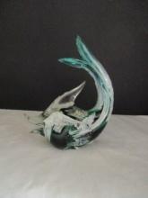 Vintage KB Italian Blown Glass Green Fish Figurine