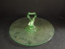 Green Uranium Vaseline Glass Handled Sandwich Tray