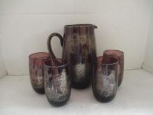 Vintage Purple and Silver Etched Pitcher and Glass Set
