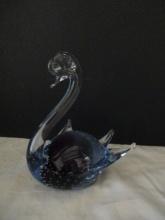 Vintage Hand-Blown Glass with Controlled Bubbles Swan Figurine