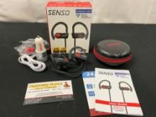 Senso ActivBuds S-250 Wireless Sports Headphones, charger, case and car adapter
