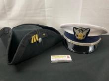 Pair of Naval Hats, US Coast Guard Auxiliary & Tricorn, mens size 7 1/4