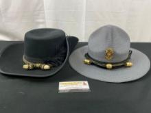 Pair of Hats, Grey Hat The Lawman 7 1/4 (58) & Black Hat Morris w/ Large Feather