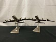 Pair of Aluminum DC-4 Airplane Figures w/ Stands, Desk Figures