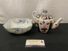 Antique SCHOENAU Imari Teapot - c.1890 - Germany & Bernardaud Limoges Myosotis pattern Bowl