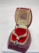 Luxurious 14k yellow gold women's statement necklace with Sapphire & Diamond studded pendant