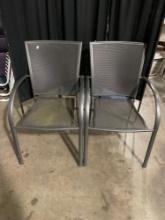 Pair of Nice Silver Aluminum Patio Chars w/ Mesh Style Backing & Seat - See pics