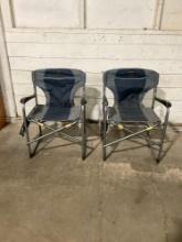 Pair of Timber Ridge Folding Camping Chairs w/ Foldout Side tables w/ Cupholders