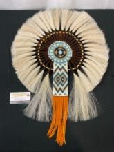 Native Black & White Beaded Horsehair Bustle by Buffalo Hogan, Lillian Parnero & Dorothy Manning