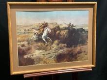 Framed Western Art Print titled Land of Good Hunting by CM Russell 22.5 x 29.5 inches