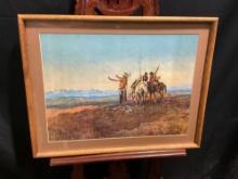 Framed Western Art Print titled Invocation to the Sun by CM Russell, 22.5 x 29.5 inches