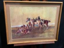 Framed Western Art Print titled Indian Warband by CM Russell, 22.5 x 29.5 inches