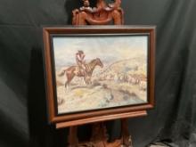 Framed Western Art Print titled Cattle Drive by CM Russell, 22.5 x 28.5 inches
