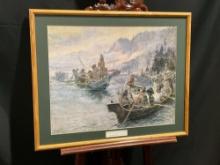 Framed Art Print titled Lewis & Clark on the Lower Columbia by CM Russell (1864-1926) 25 x 31 inc...