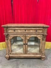 Vintage Classic Italian Style Lighted Wooden Side Server Display Cabinet w/ Crackle Glaze. See pi...