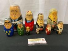 Vintage 1991 American President & Soviet Leader Nesting Dolls, 10 pieces
