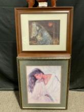 2 pcs Vintage Framed Prints of Maiden Paintings. 1x Jonnie K. Kristoff. 1x Susan Seddon Boulet. See