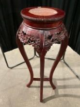 Vintage Chinese Rosewood Finish Wooden Lamp Stand w/ Pink Granite Inlay & Cabriolet Legs. See pics.